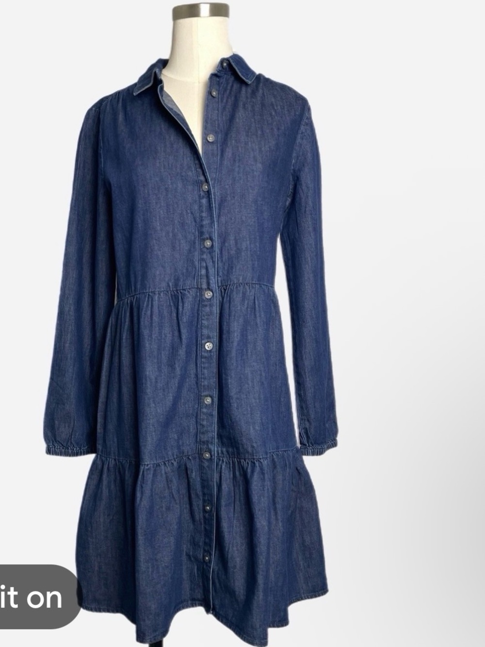 J.CrewFactory chambray mini shirt dress tieredskirt &button-front design.Size 10